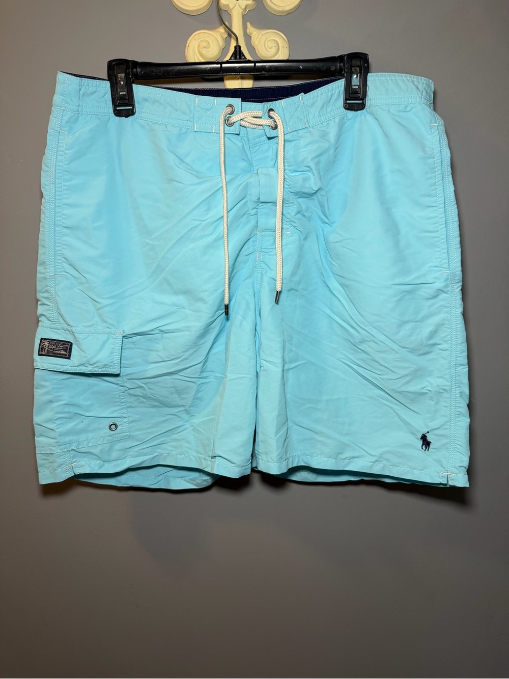 Polo by Ralph Lauren Men’s Aqua Blue Swim Trunks with Drawstring